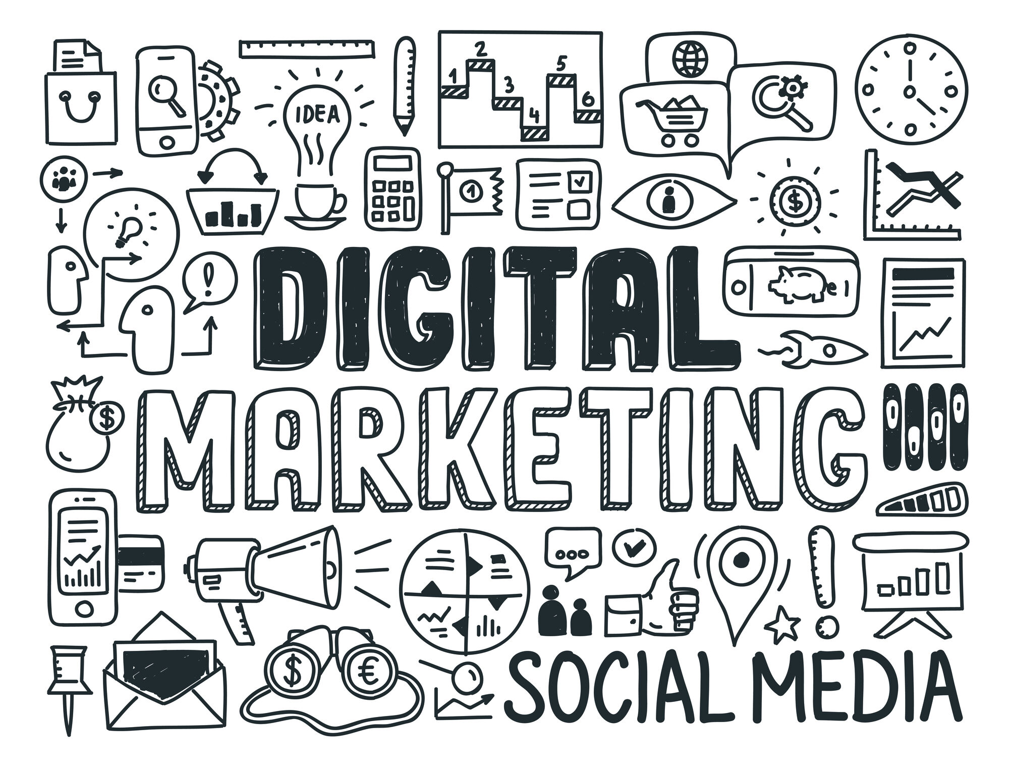 Digital Marketing Graphics with little icons
