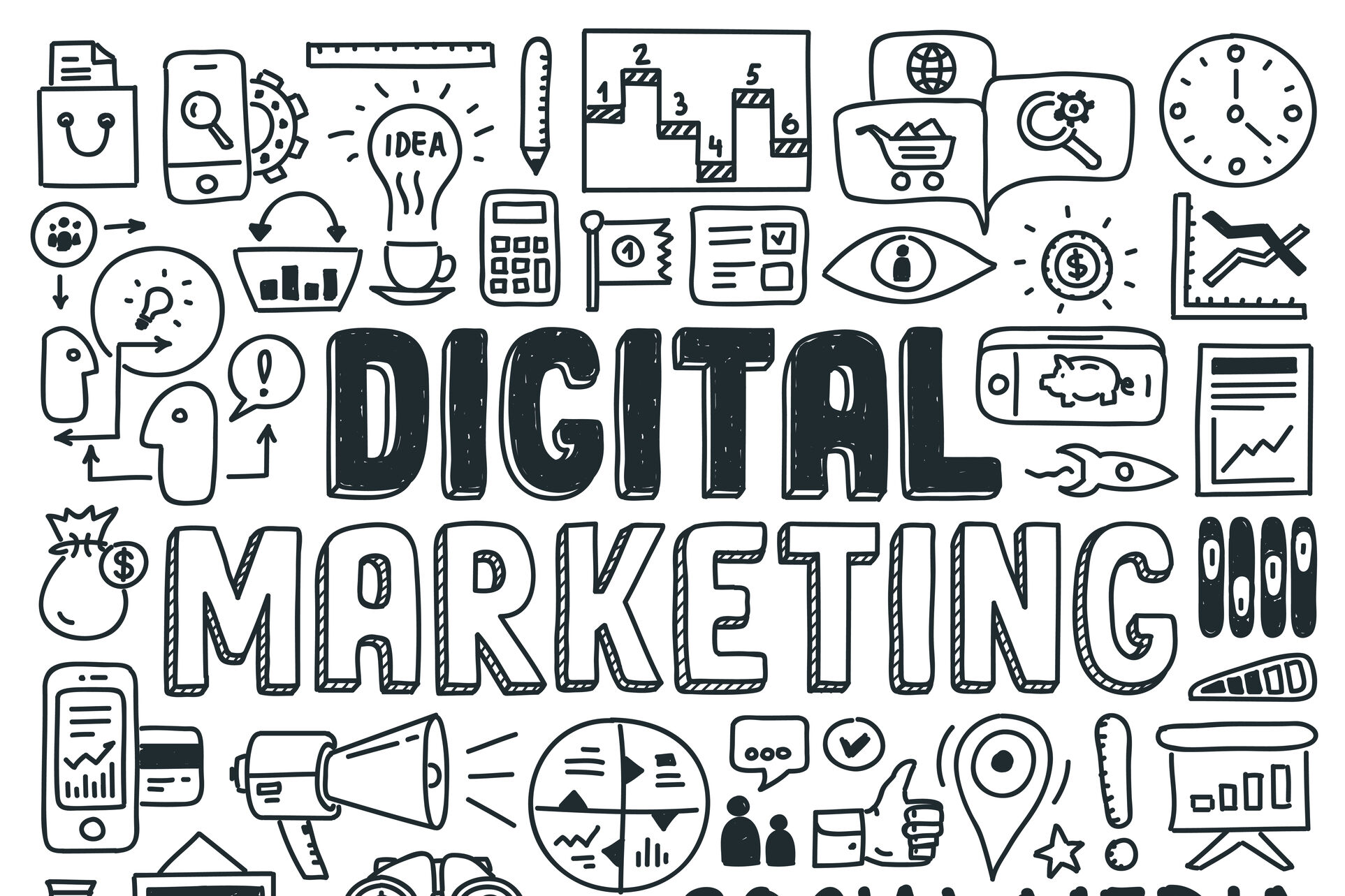 Digital Marketing Graphics with little icons