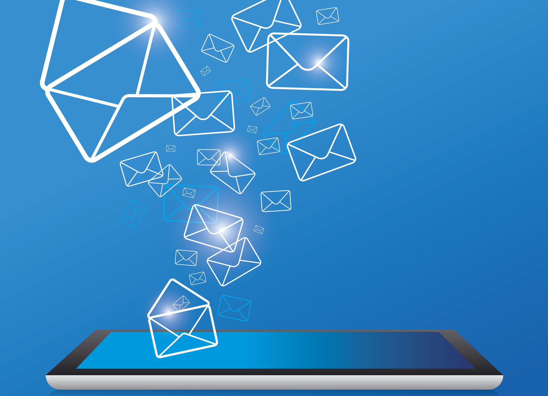 Email Marketing Newsletter ipad with email icons lifting off the surface