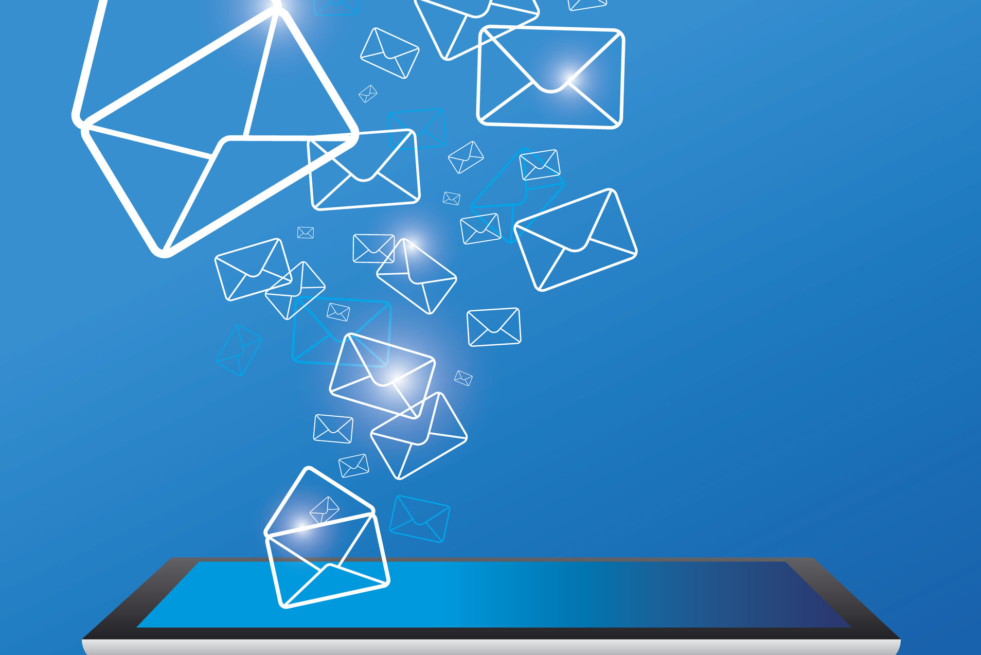 Email Marketing Newsletter ipad with email icons lifting off the surface