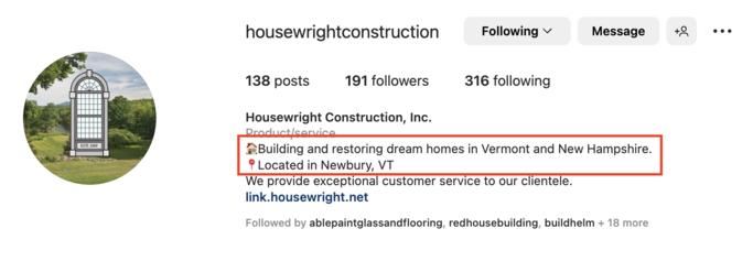 Housewright Construction Inc. Instagram Bio