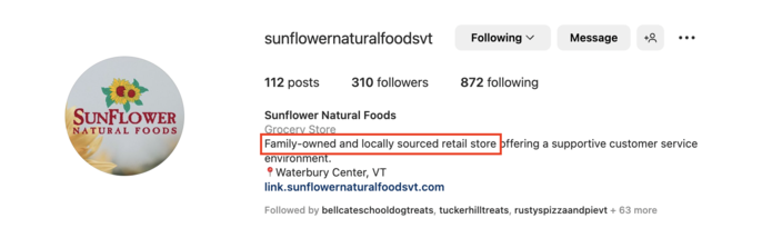 Sunflower Natural Foods Instagram Bio