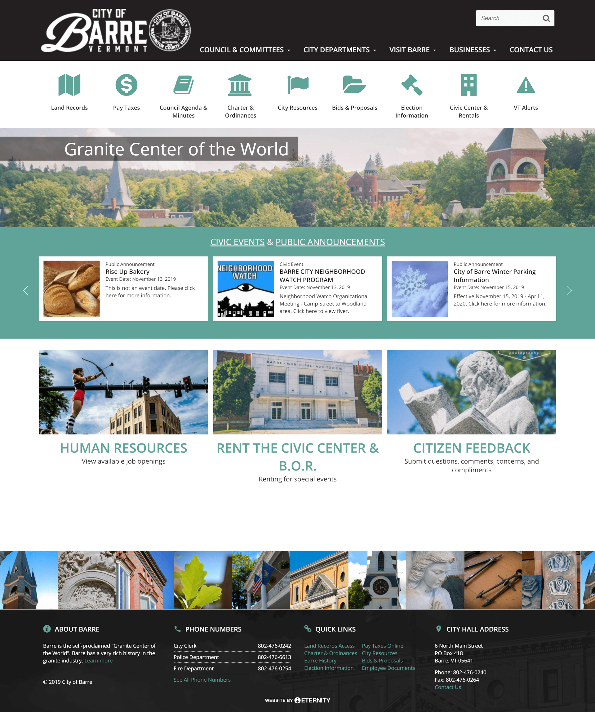 Barre, Vermont city website showcasing civic events and resources