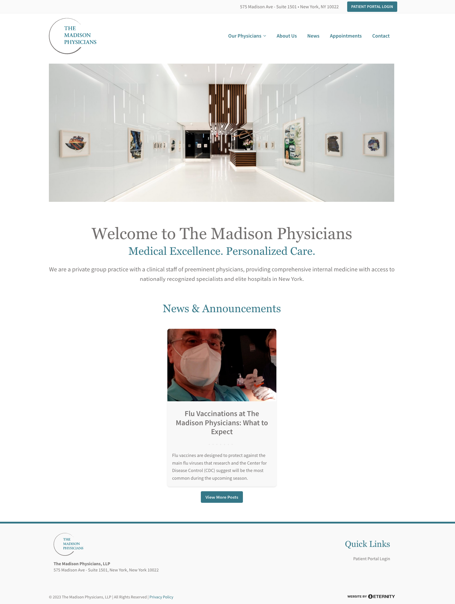 Modern medical office interior with art on walls, featuring a welcoming reception area.