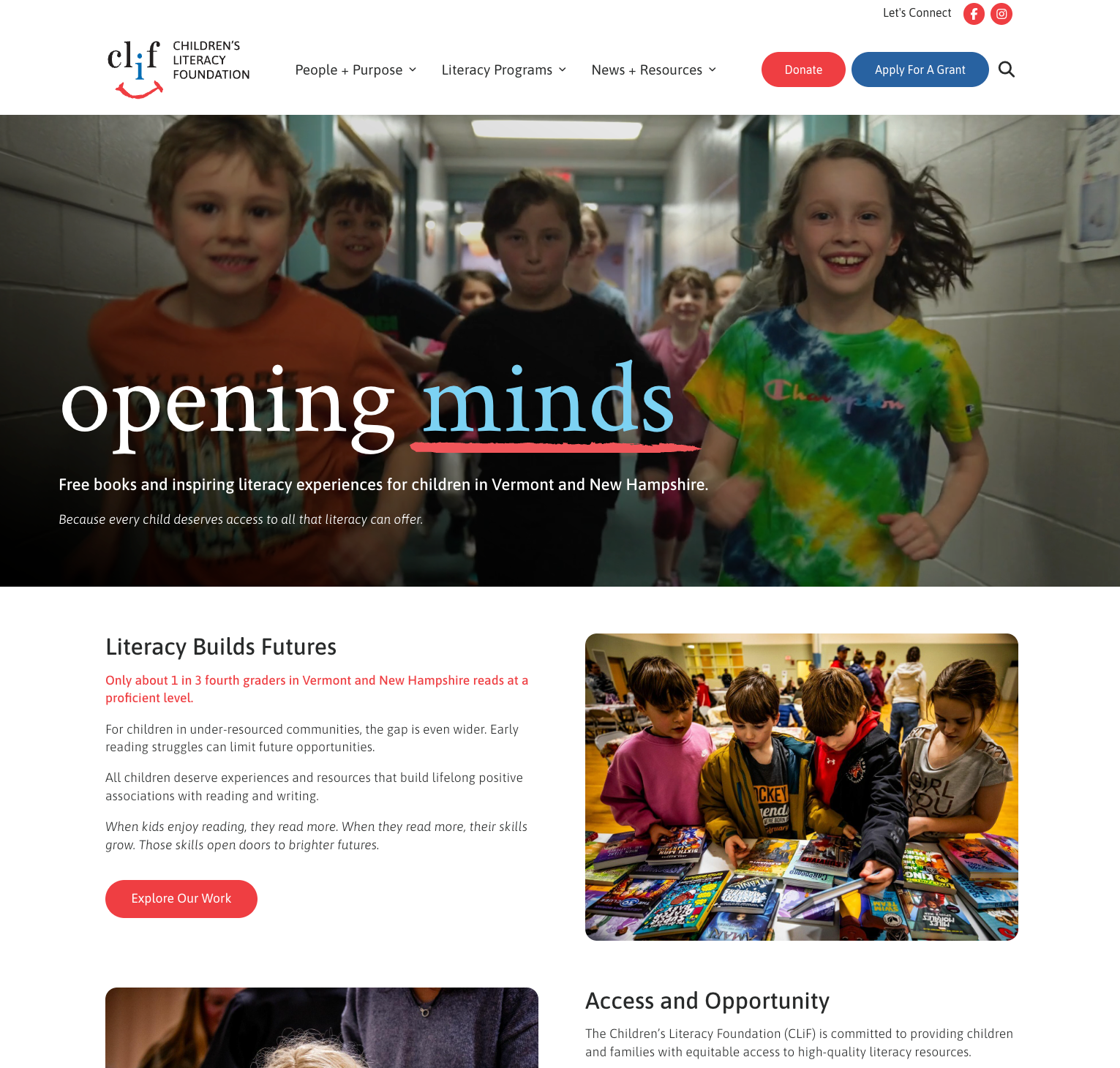Children running in a hallway, promoting literacy and reading resources in Vermont and New Hampshire.