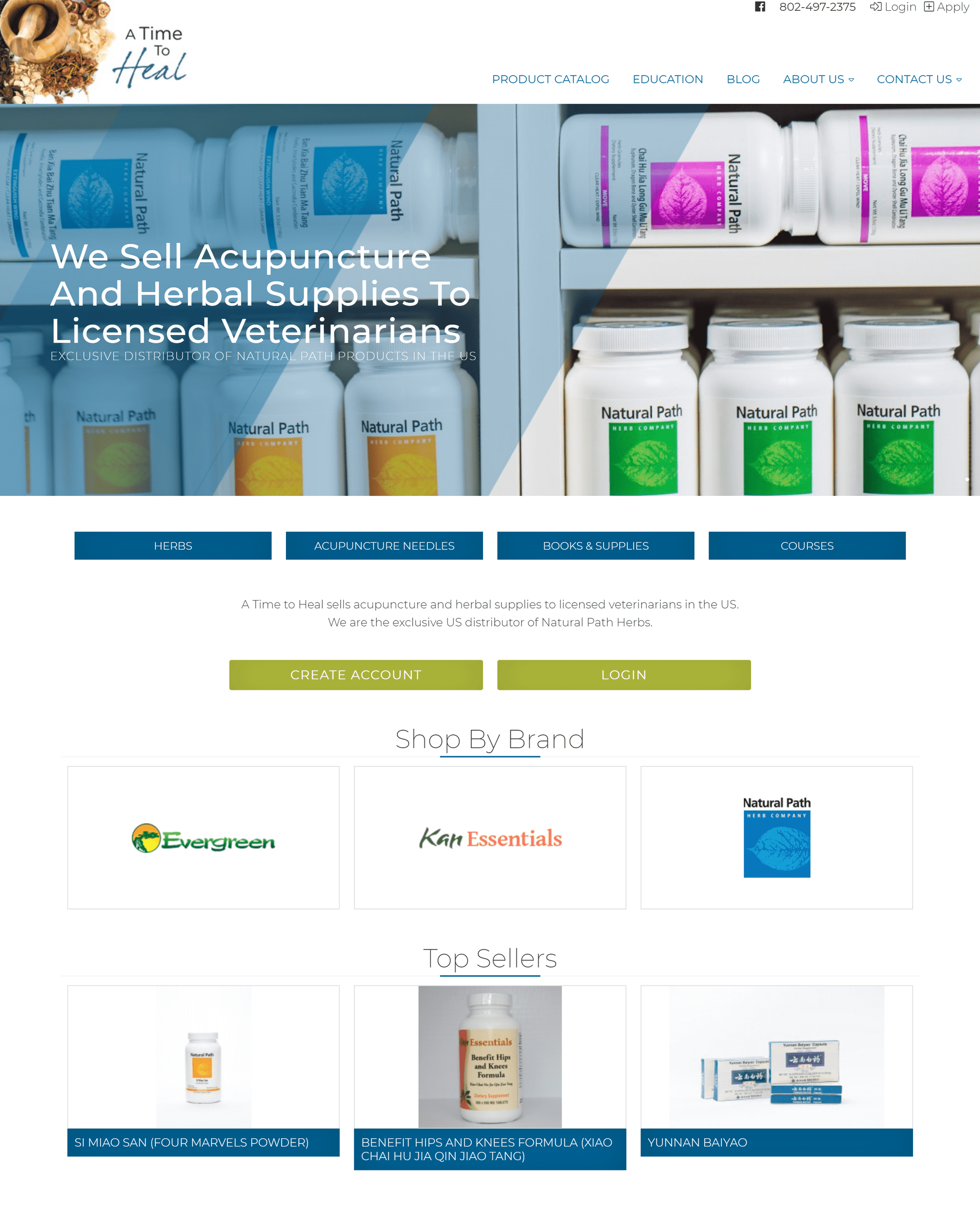 Website homepage for a company selling veterinary acupuncture and herbal supplies