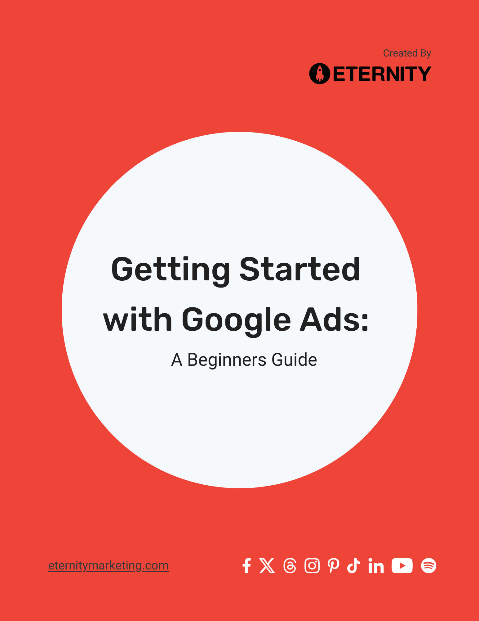 Guide cover for beginners on using Google Ads by Eternity Marketing.