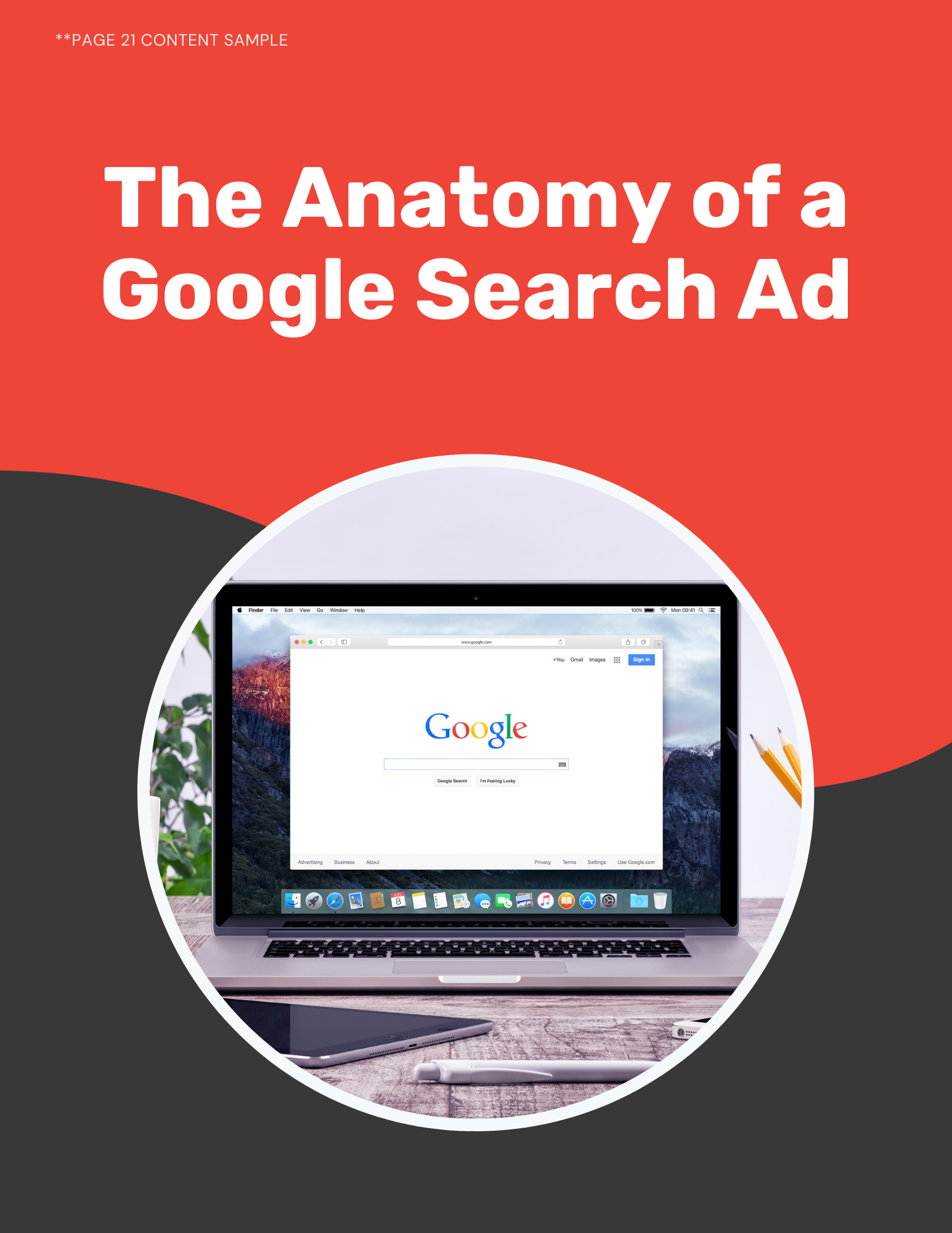 Image of a laptop displaying a Google search page with the title about Google ads.