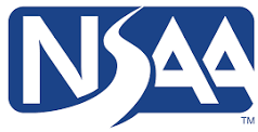 Logo of the NCAA, featuring stylized letters in blue with a dynamic design.