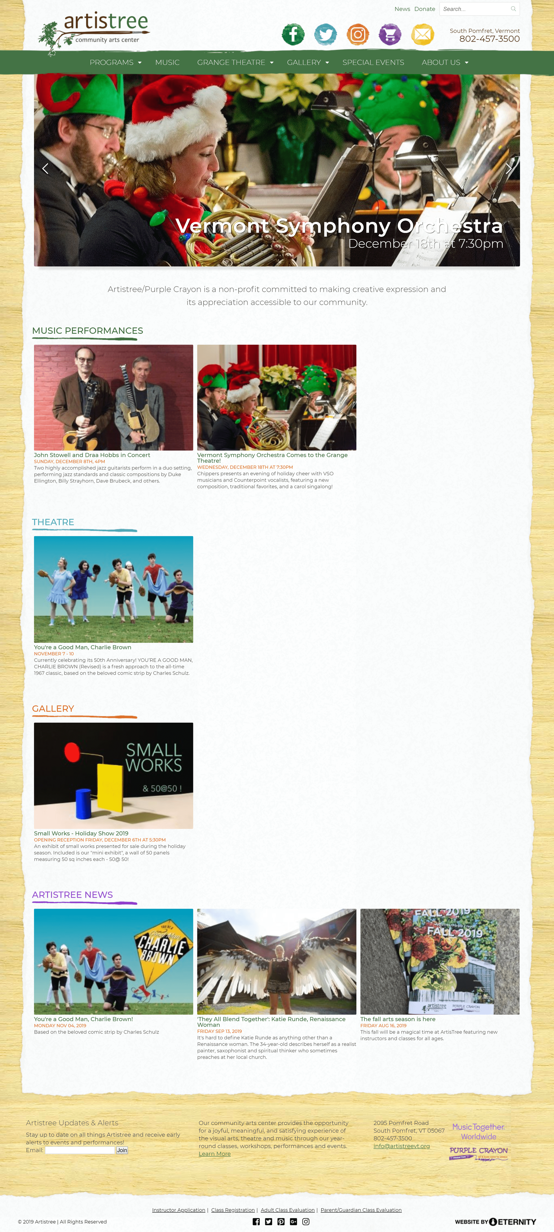 Vermont Symphony Orchestra event information at Artistree community arts center