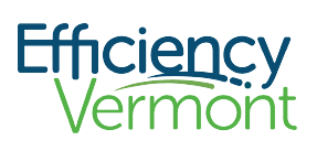 Logo of Efficiency Vermont, featuring blue and green text.
