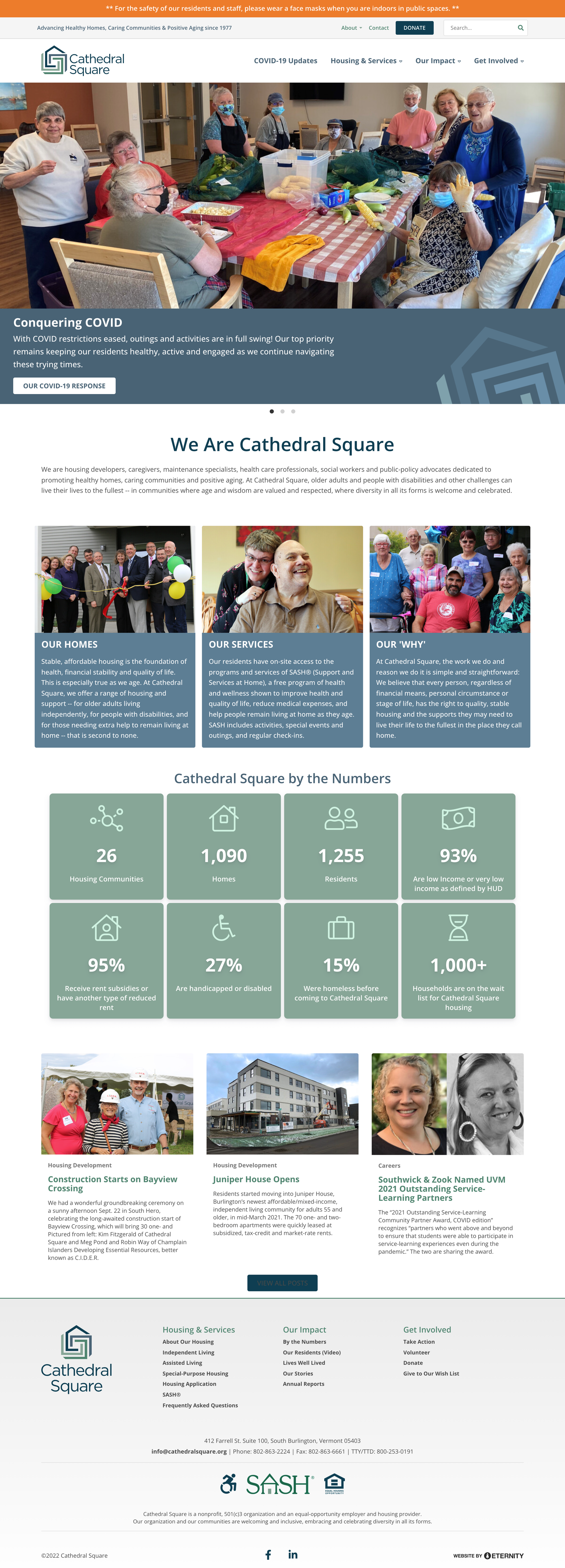 Website screenshot of Cathedral Square featuring residents and services information