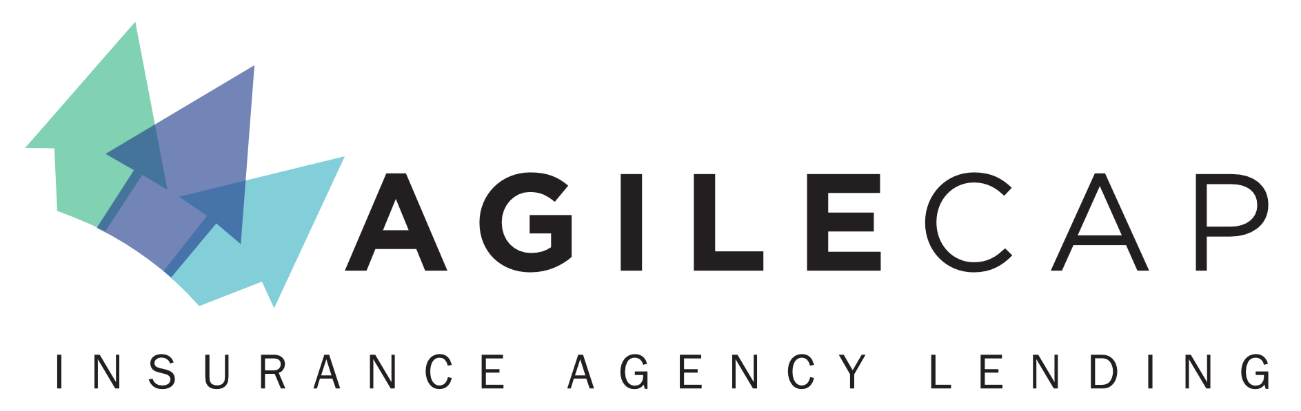 Logo of AgileCap, an insurance agency lending company, with stylized arrows.