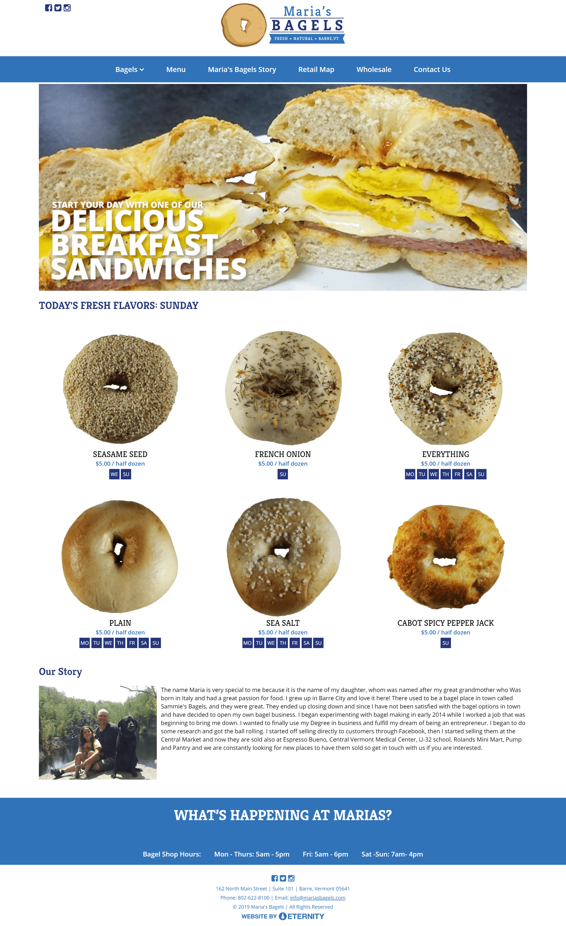 Bagel shop menu featuring various bagel flavors and breakfast sandwiches