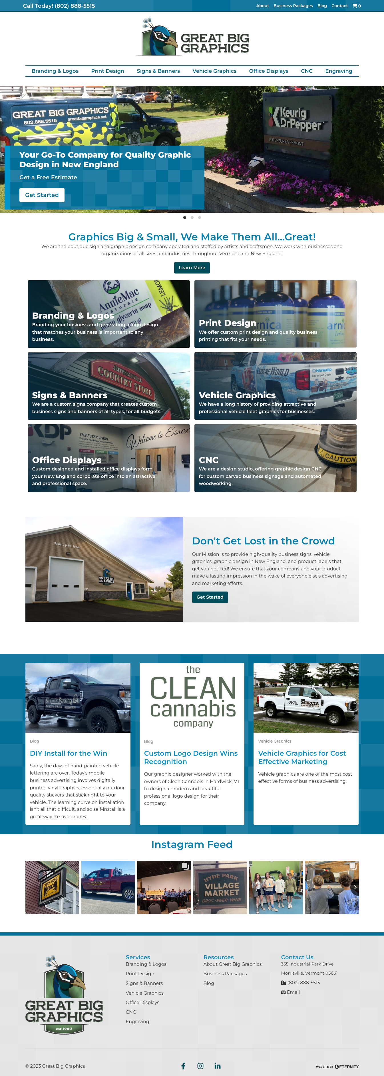 Homepage of Great Big Graphics, showcasing their design services and portfolio.