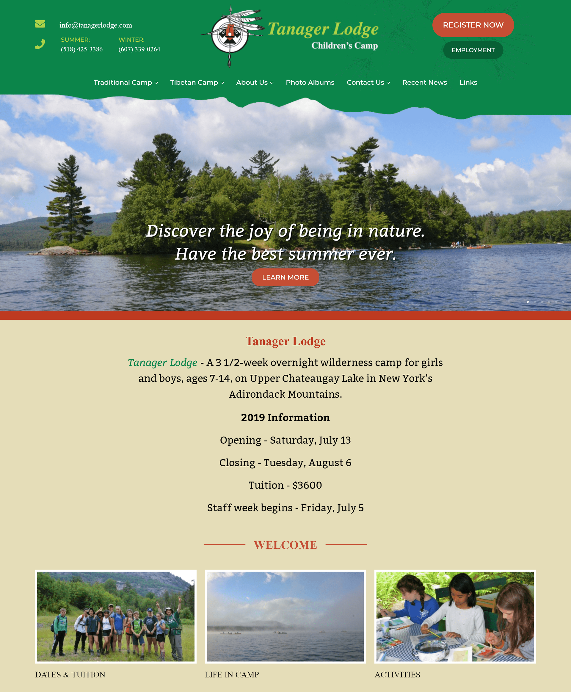 Children's camp flyer with details on dates, tuition, and activities offered