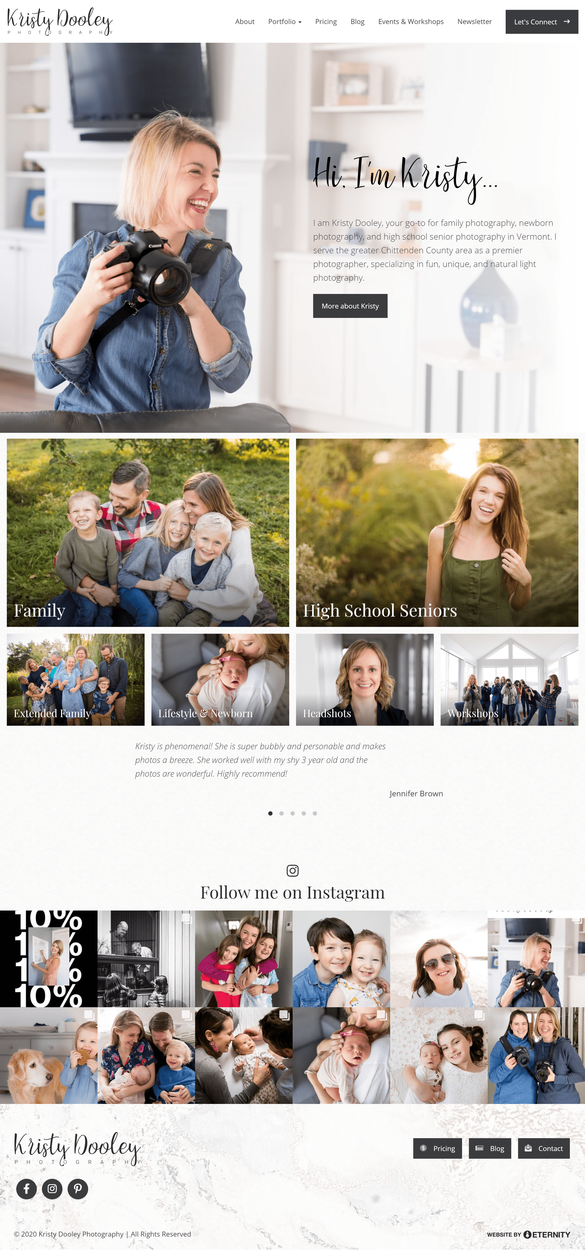 Website homepage for Kristy Dooley Photography featuring family and senior photos