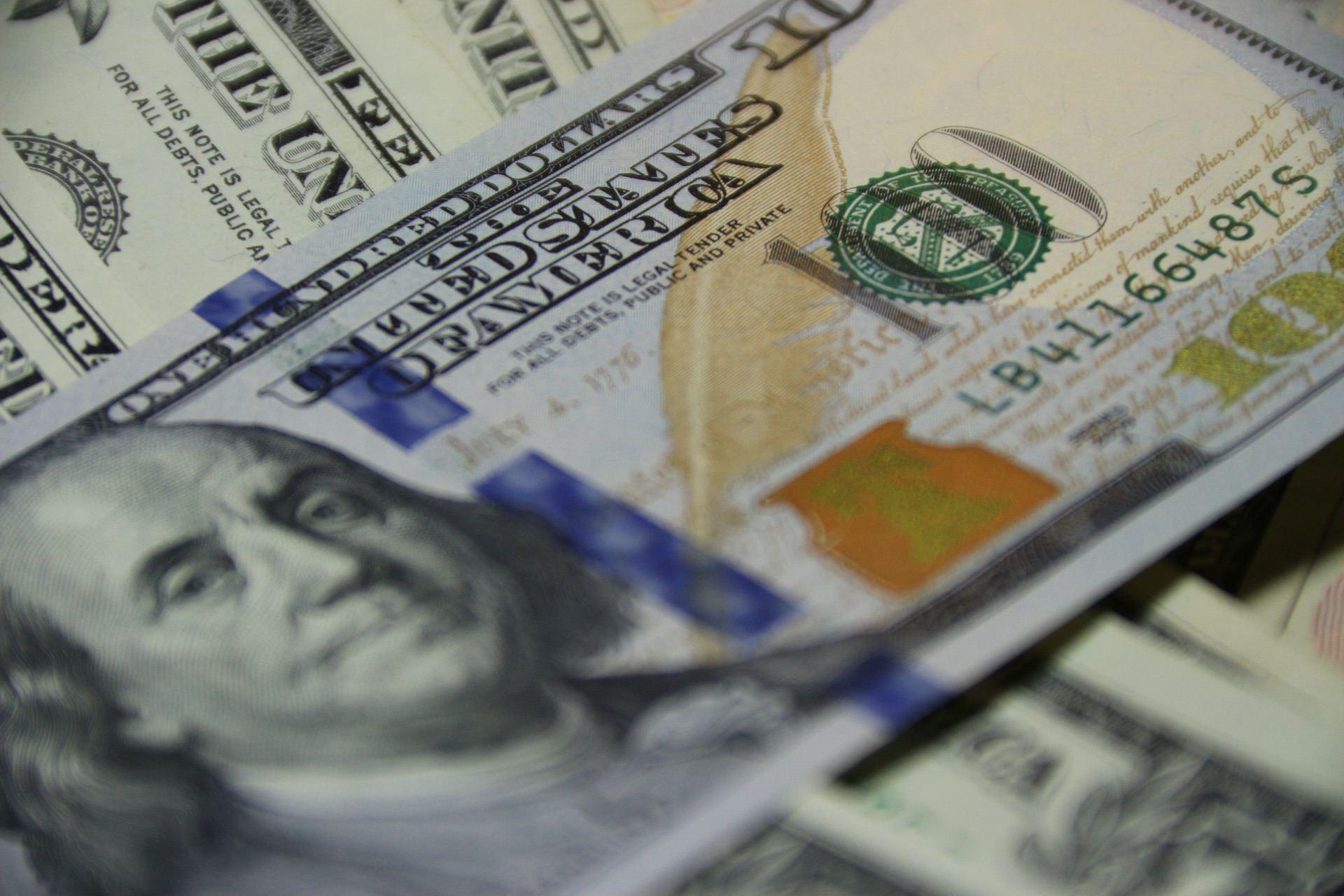 Close-up of a stack of US hundred dollar bills