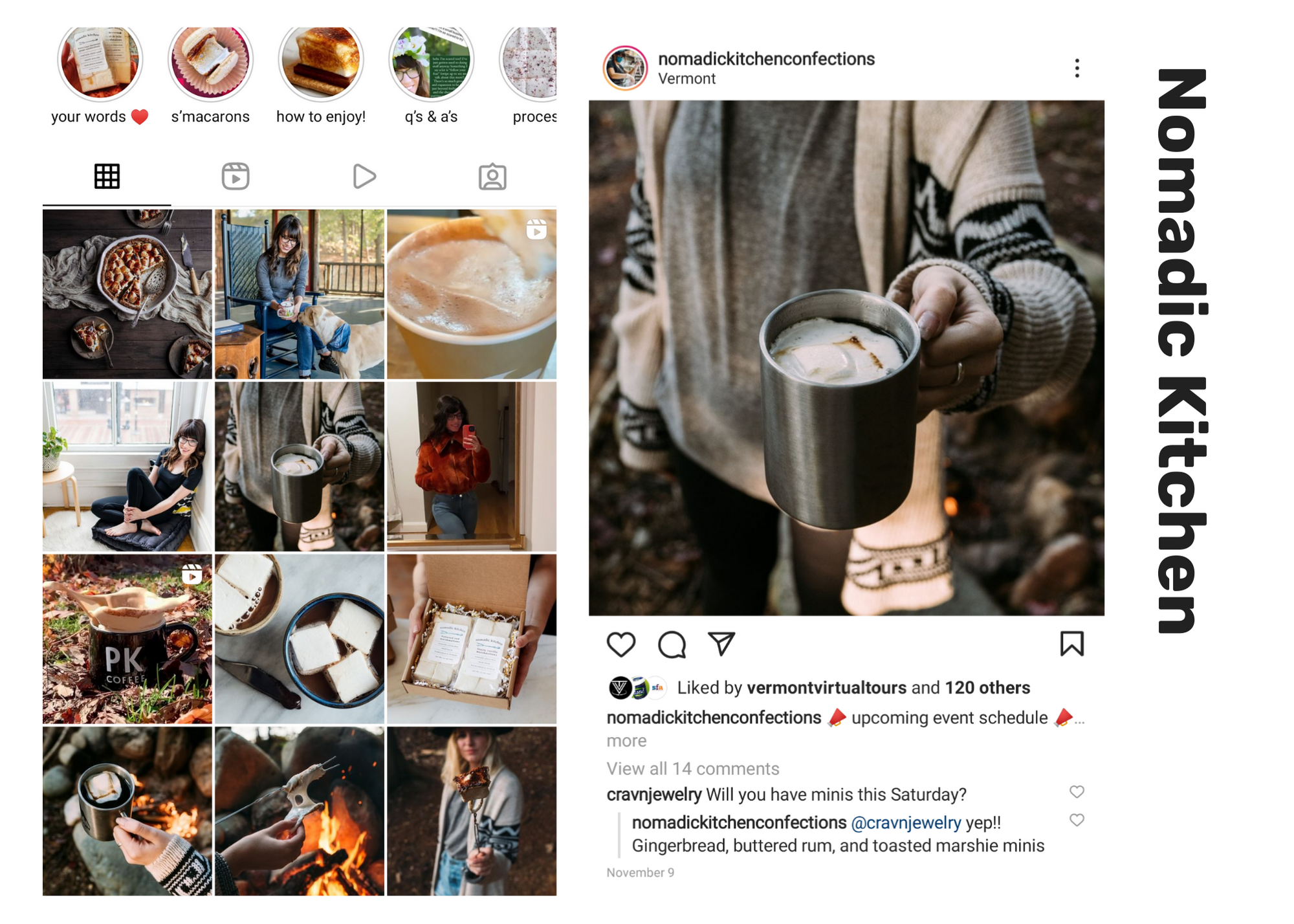 Screenshots of Nomadic Kitchen's Instagram Feed