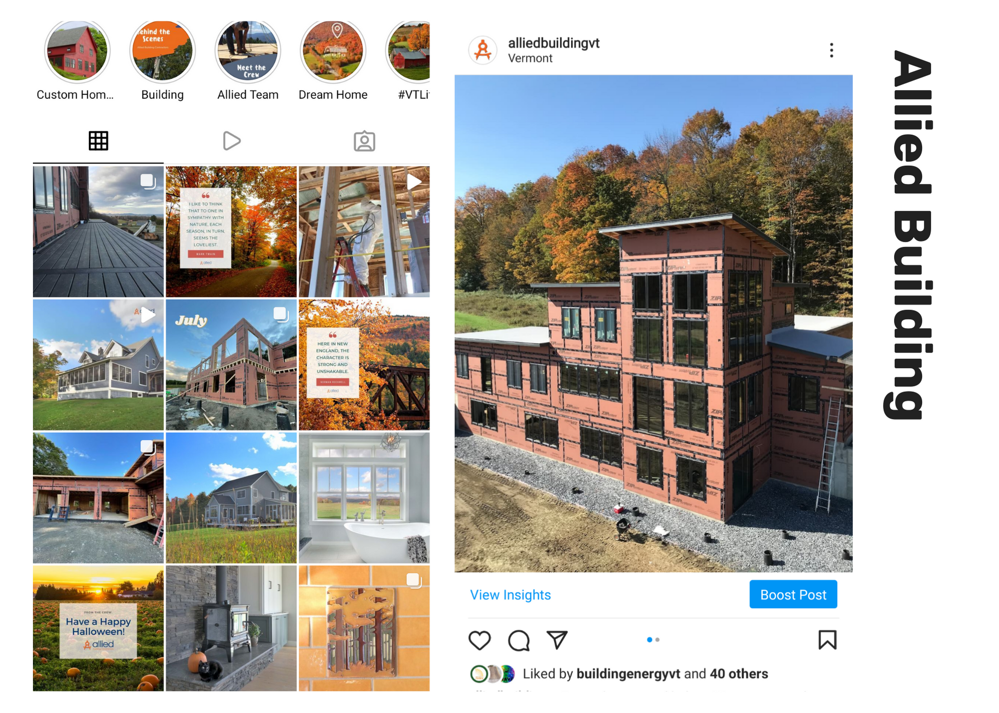 Screenshots of Allied Building Contractor's Instagram Feed
