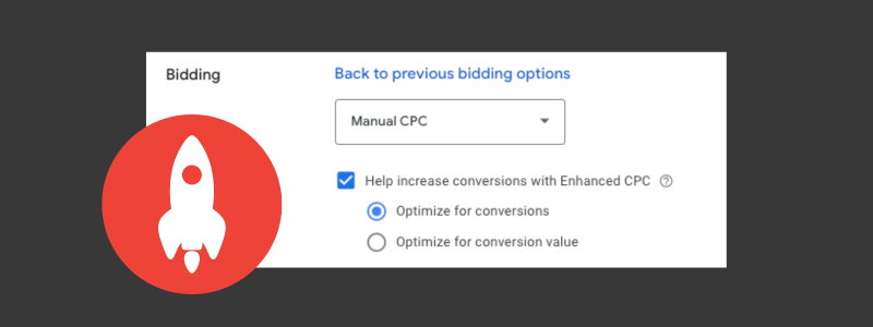 screenshot of Google Ads Bidding with Enhanced CPC selected