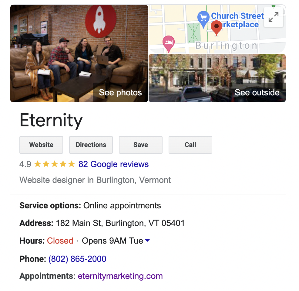 Eternity Google My Business Profile
