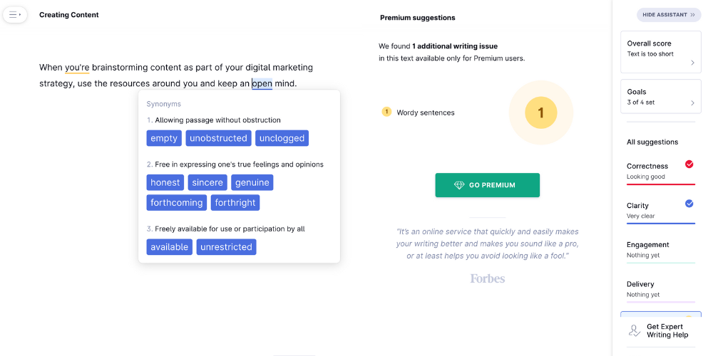 Text about digital marketing strategy and suggestions for writing improvement