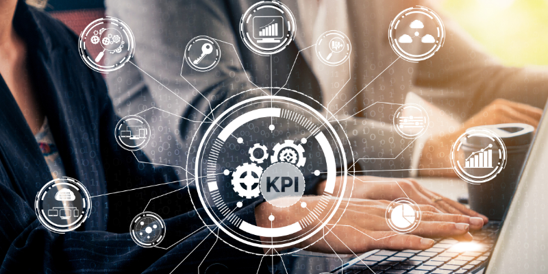 Person at laptop with KPI text overlay