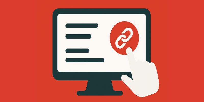 Illustration of desktop monitor with a clickable chain icon, representing hyperlink engagement.