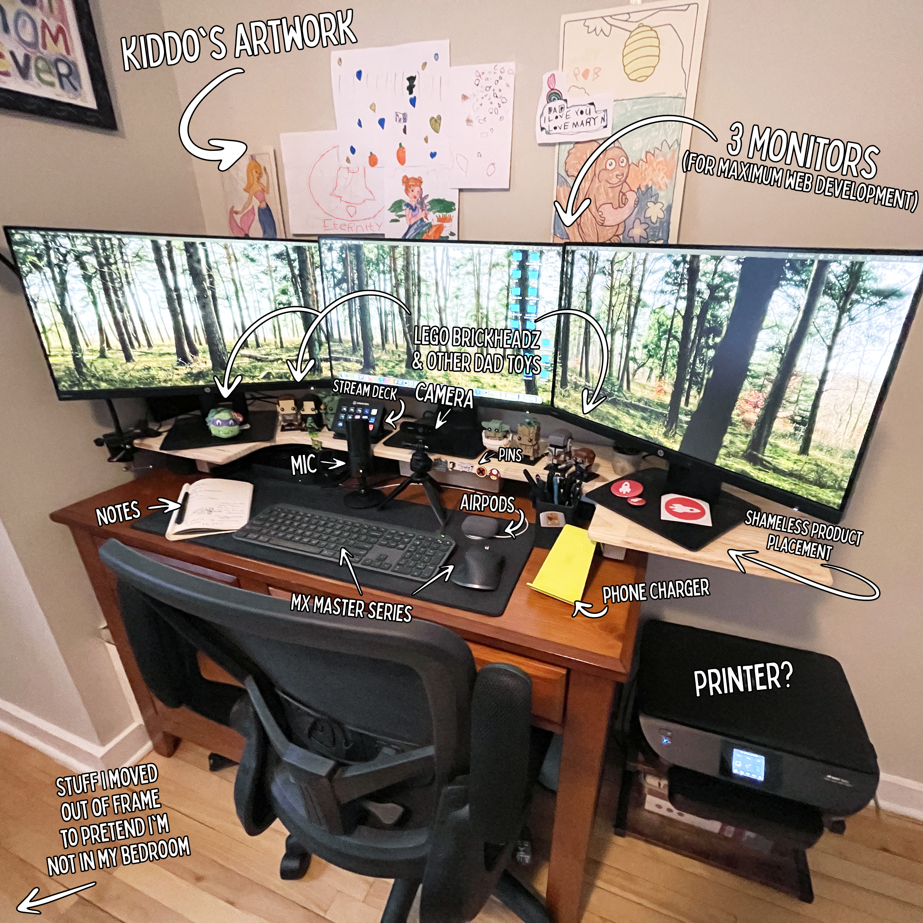 Picture of desk with funny signs